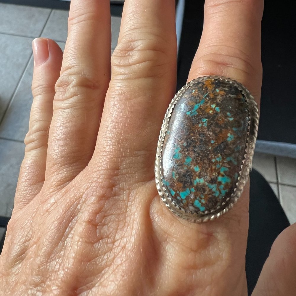 Vintage Navajo Sterling Silver & Turquoise Ring Size 8